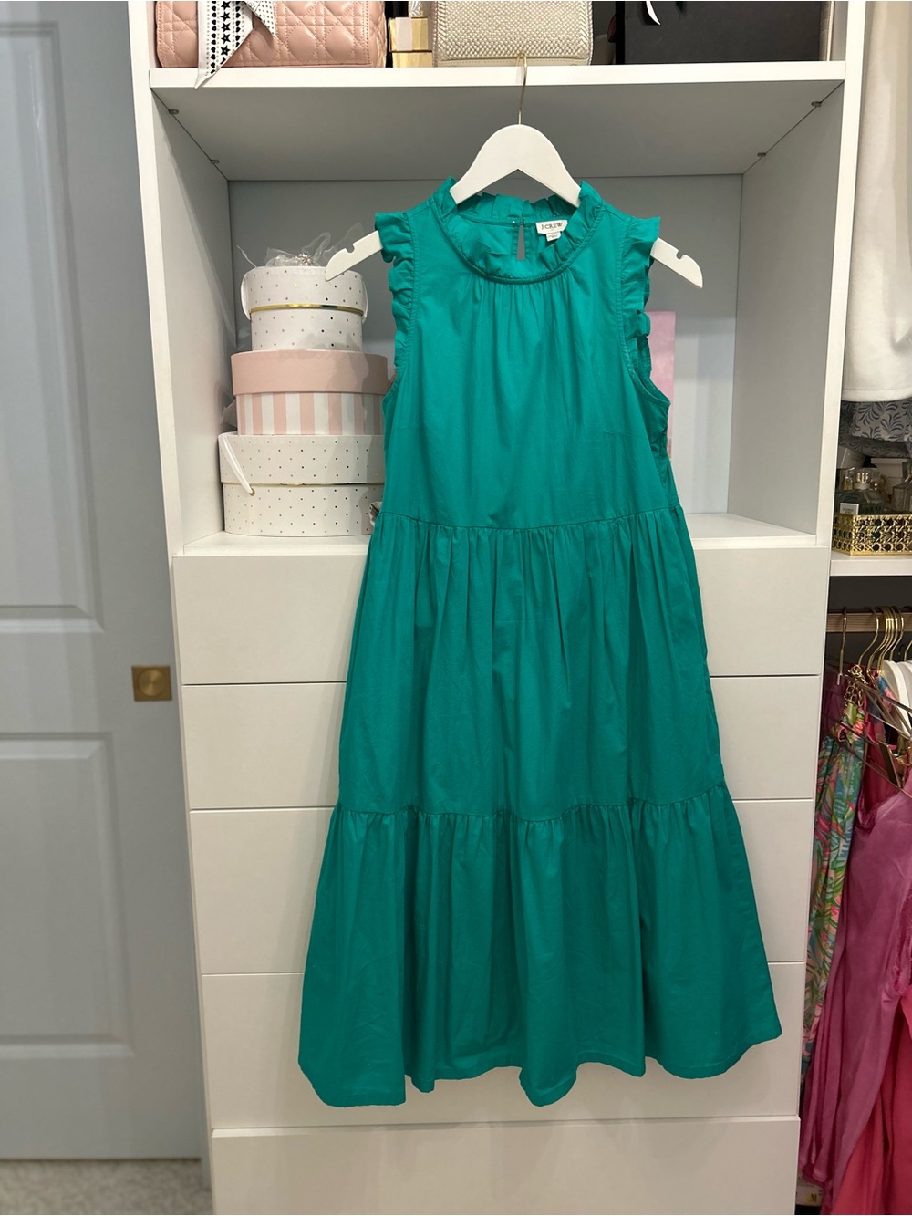 J. Crew Factory Green Ruffle Sleeve Tiered Midi Dress Size 4P